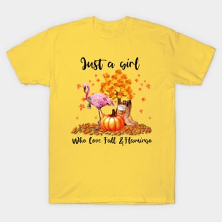 Flamingo Scarf Autumn tshirt Just a girl who love fall and flamingo t-shirt T-Shirt